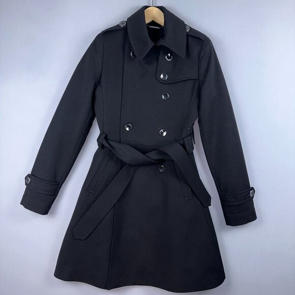 Trina Turk Juliette Flare Wool Trench Coat Womens Size 6 Tie Waist NG672K Black - Picture 3 of 15
